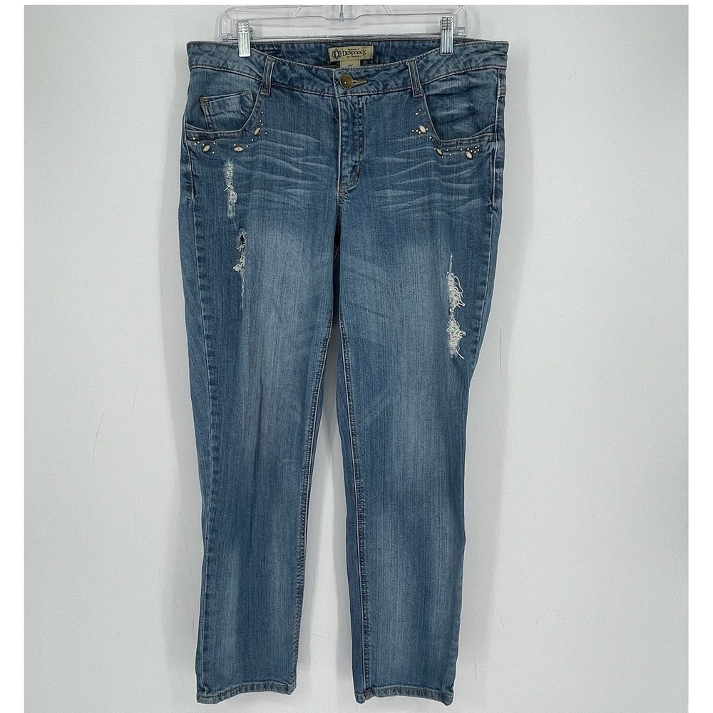 Democracy Women's Y2K Style Blue Distressed Straight Leg Denim Jeans Size 14